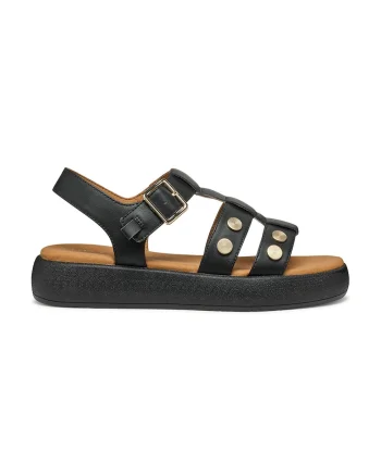 Sandale din piele ecologica cu platforma si detalii metalice, Negru