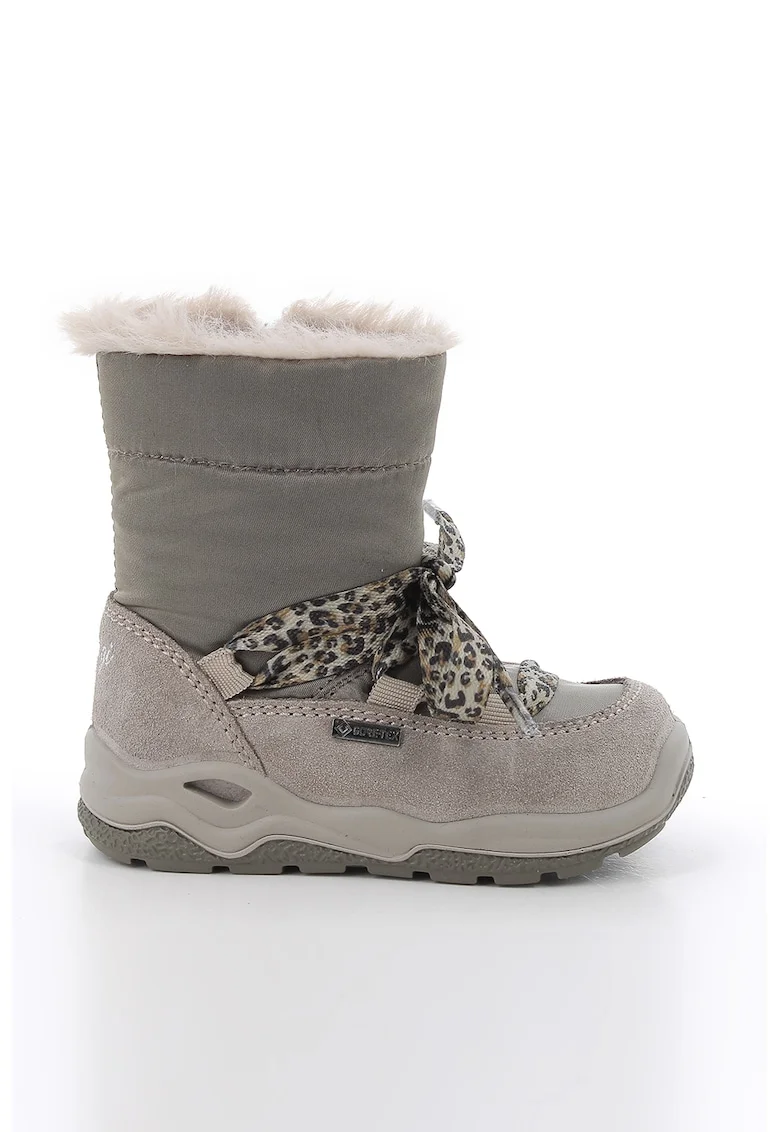 Cizme mid-calf de piele intoarsa cu logo, Grej