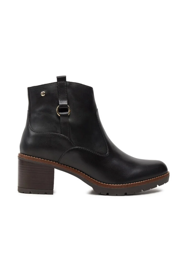 Botine dama,  304359, Piele naturala, Negru
