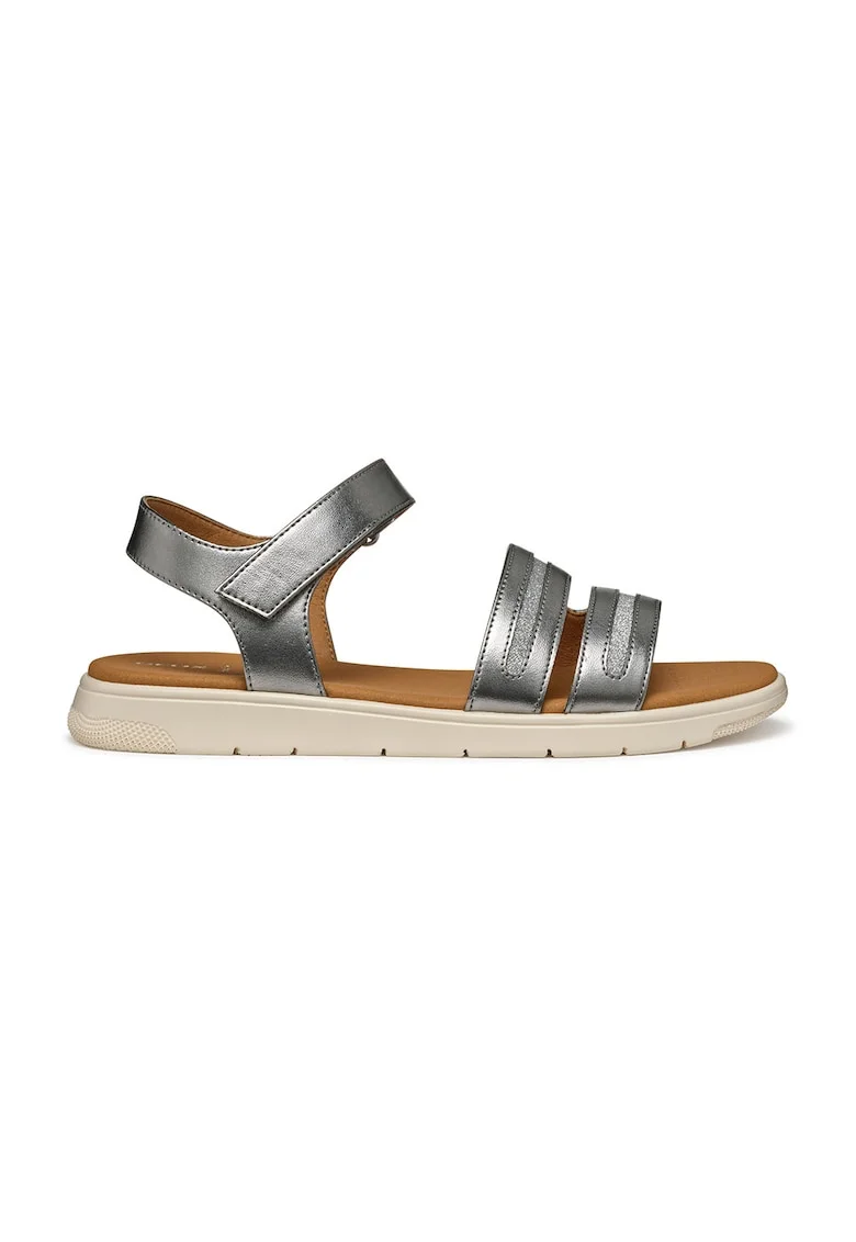 Sandale din piele ecologica cu inchidere velcro, Argintiu inchis