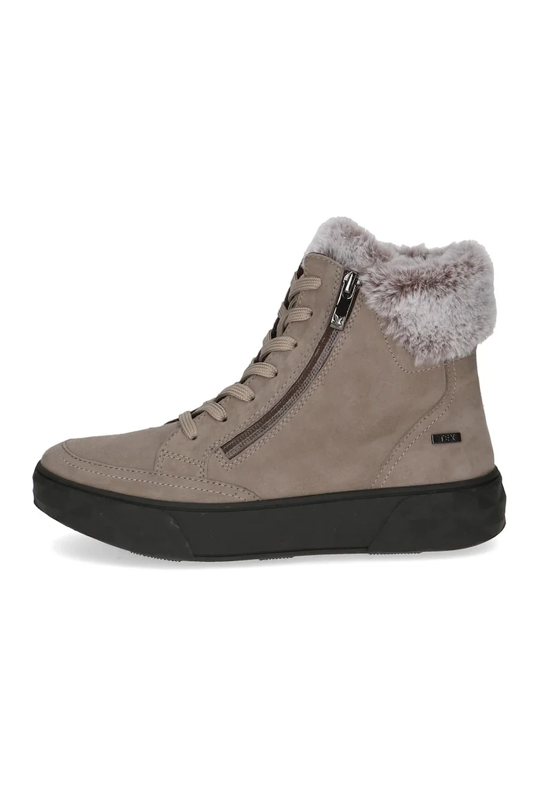 Ghete de piele intoarsa cu garnituri textile, Maro taupe