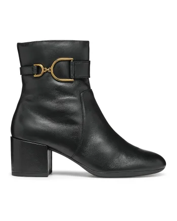Botine din piele cu toc masiv, Negru/Roz pastel