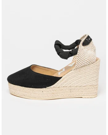 Sandale-espadrile wedge de piele intoarsa, Negru