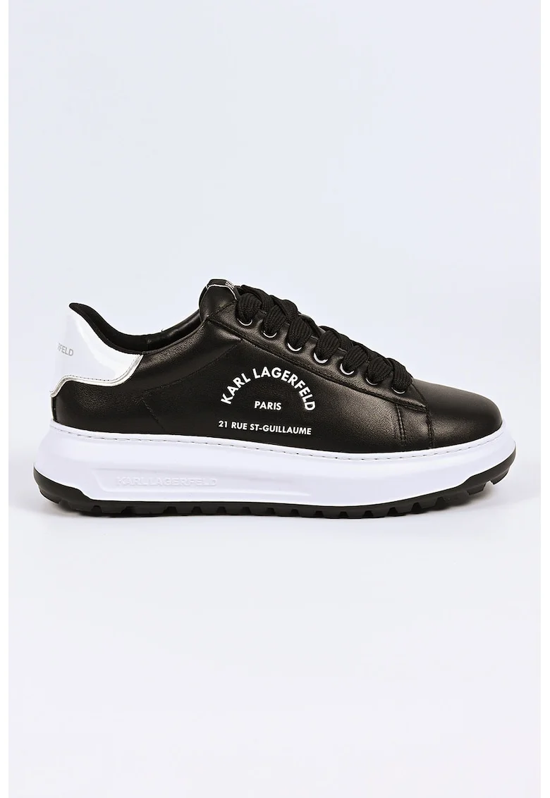 Pantofi sport cu garnitura din piele ecologica si detalii logo, Negru/Alb optic