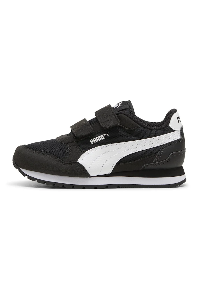 Pantofi sport ST Runner v4 cu bareta velcro si insertii de plasa, Alb/Negru