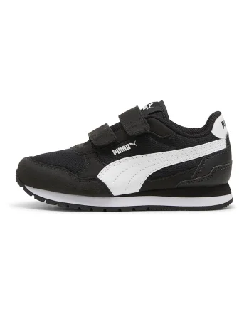 Pantofi sport ST Runner v4 cu bareta velcro si insertii de plasa, Alb/Negru