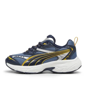 Pantofi sport din piele ecologica cu garnituri din plasa Morphic Techie, Galben/Albastru inchis/Bleumarin