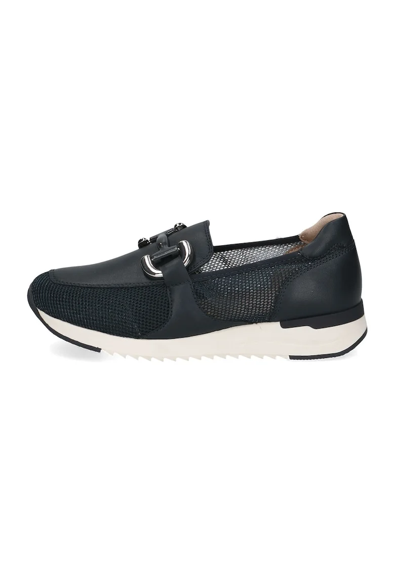 Pantofi loafer de piele si piele ecologica cu detalii perforate, Albastru ultramarin