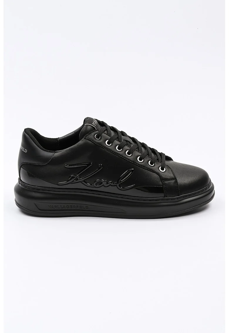 Pantofi sport din piele si piele ecologica cu garnituri cu aspect lacuit, Negru