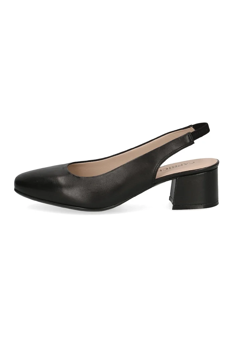 Pantofi slingback din piele cu toc masiv, Negru stins