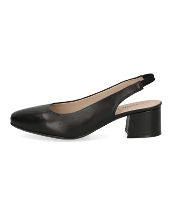 Pantofi slingback din piele cu toc masiv, Negru stins