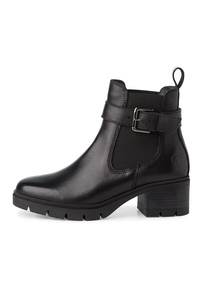 Ghete Chelsea de piele cu insertii textile, Negru