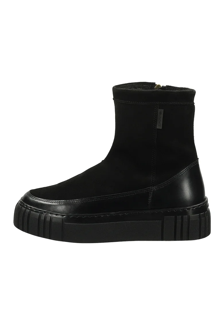Ghete din piele si piele intoarsa cu captuseala din lana, Negru