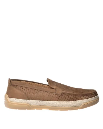 Mocasini din piele nabuc cu design perforat, Caramel