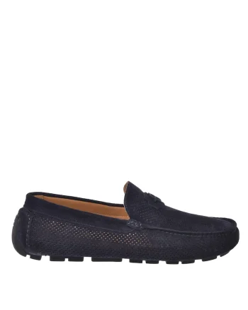 Mocasini din piele intoarsa cu design perforat, Bleumarin