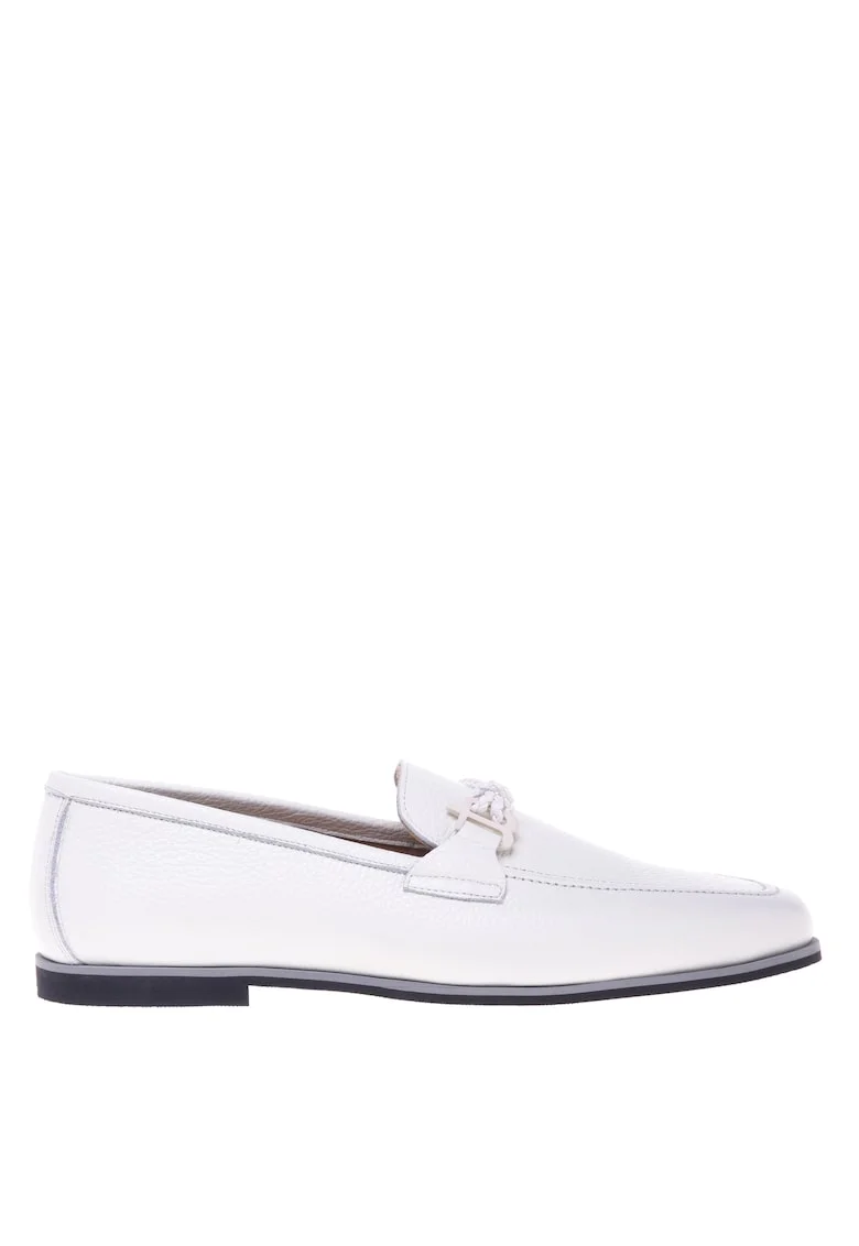Pantofi loafer cu logo si aspect texturat, Alb