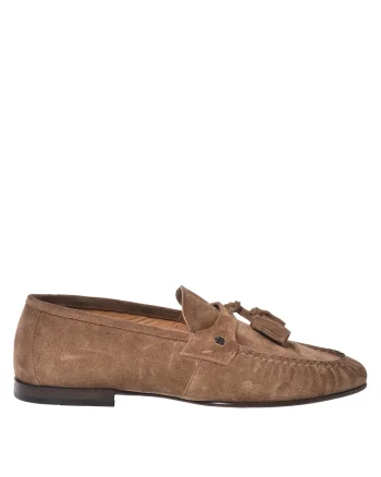 Pantofi loafer din piele intoarsa cu canafi, Caramel