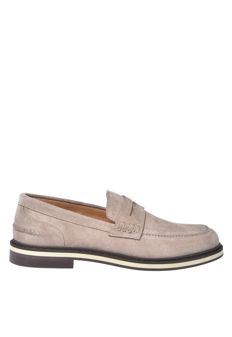 Pantofi loafer din piele intoarsa cu model uni, Bej deschis