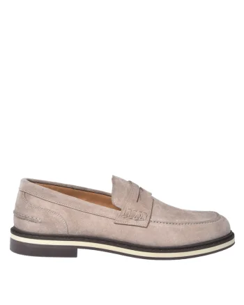 Pantofi loafer din piele intoarsa cu model uni, Bej deschis