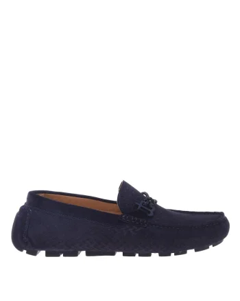 Mocasini din piele intoarsa cu design tesut, Albastru indigo