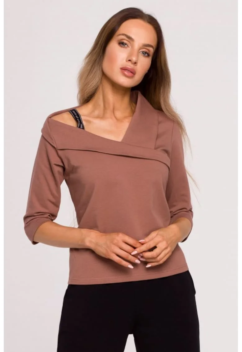 Bluza cu decolteu asimetric,  Ciocolatiu