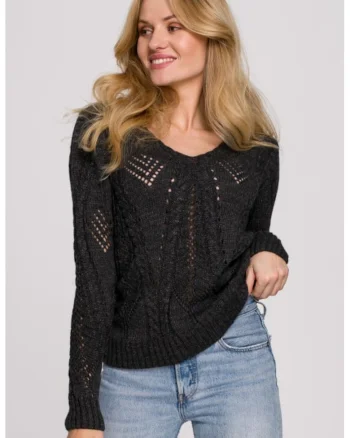 Pulover scurt cu model perforat,  Gri inchis