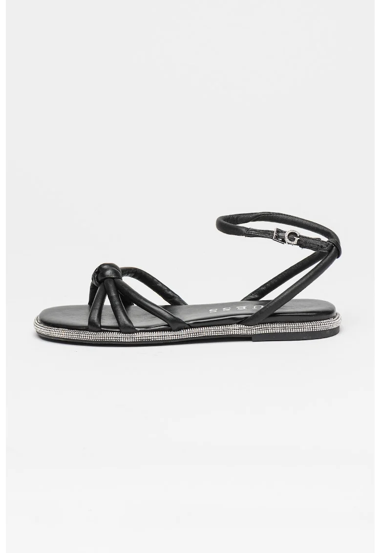 Sandale de piele cu bareta pe glezna, Negru