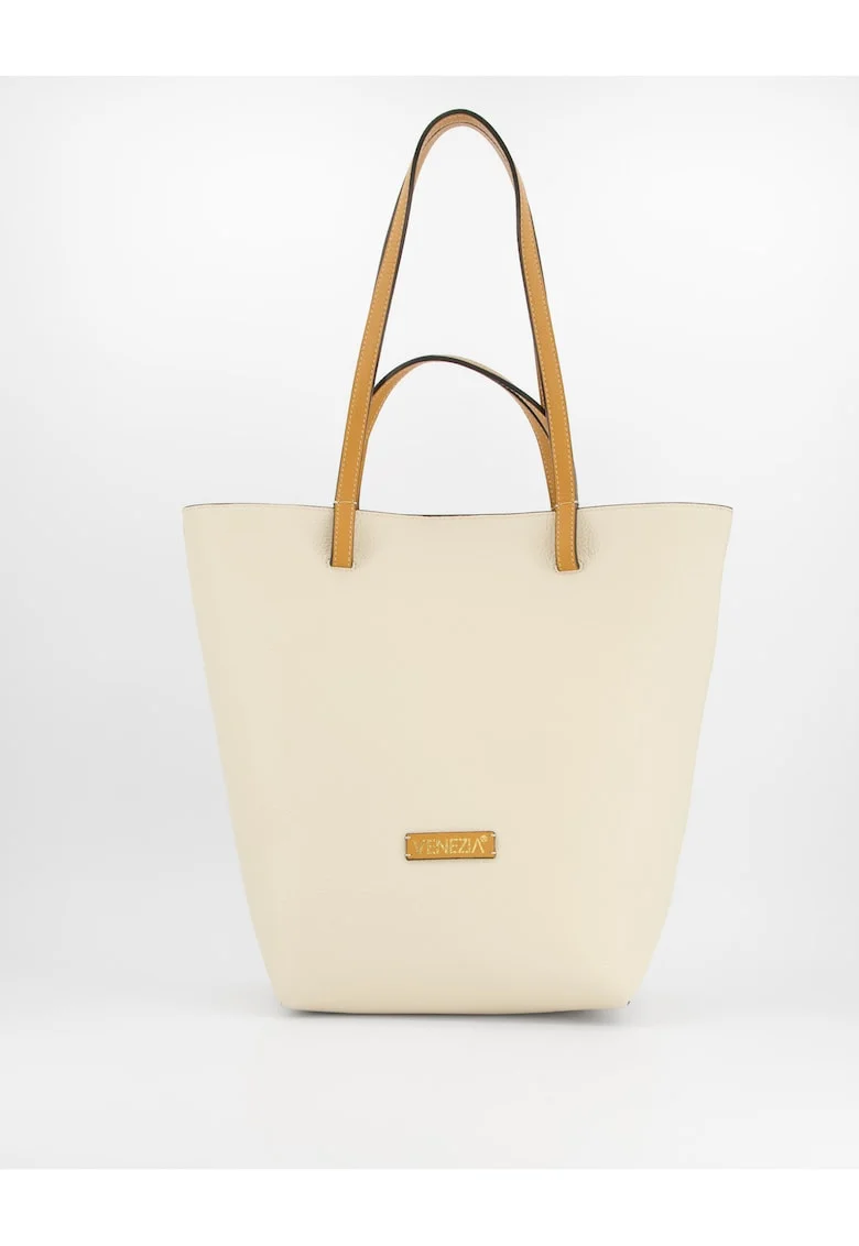 Geanta dama  Shopper piele naturala 36x40x14cm manere maro, 1 buzunar interior, Bej