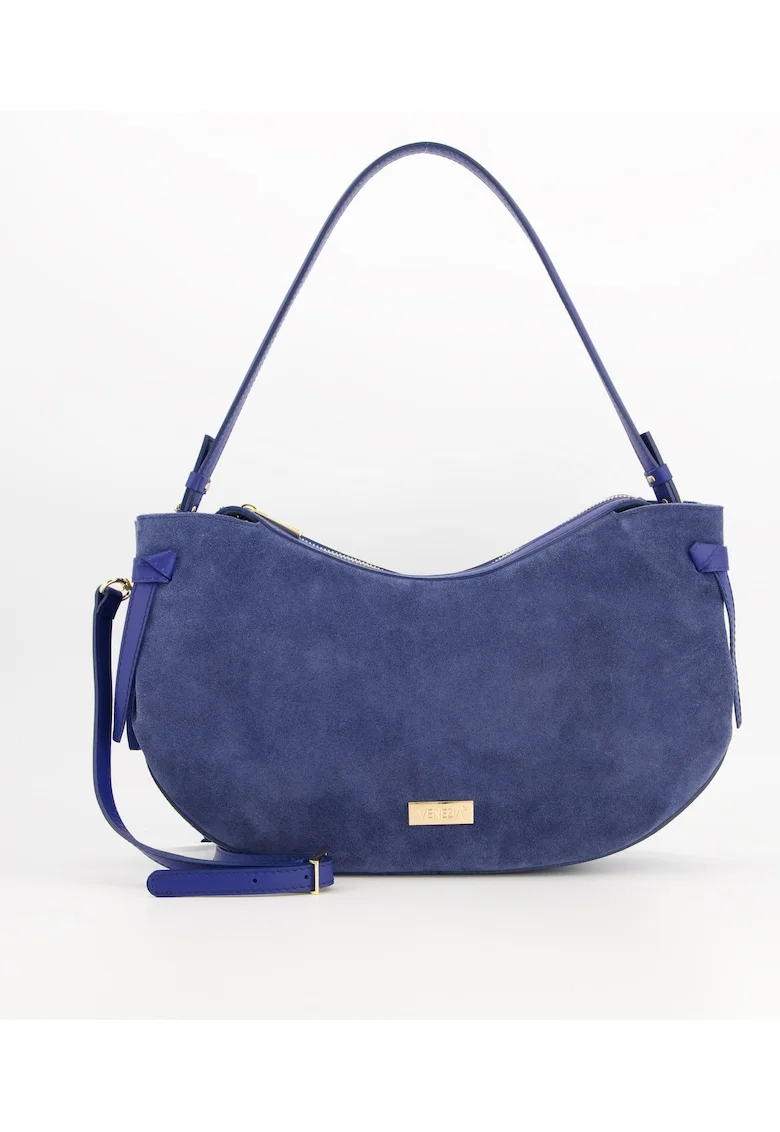 Geanta dama  model Messenger, piele intoarsa, 23x42x6,, curea, Albastru marin