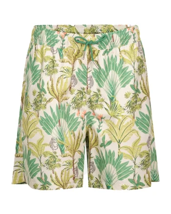 Pantaloni scurti de baie cu model tropical, Verde deschis/Bej deschis