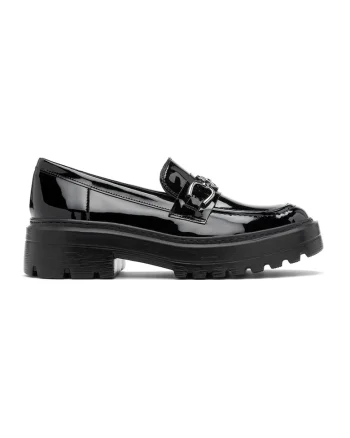 Pantofi loafer cu toc masiv, Negru/Argintiu