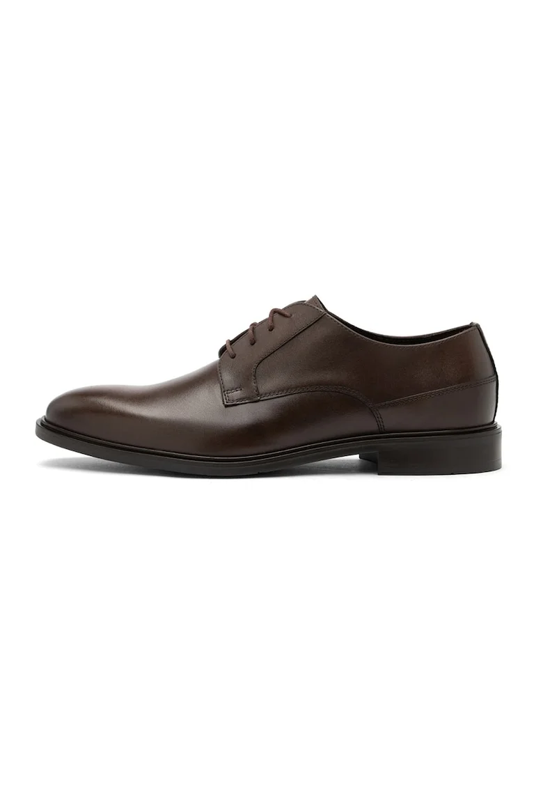 Pantofi derby de piele cu sireturi, Maro cognac