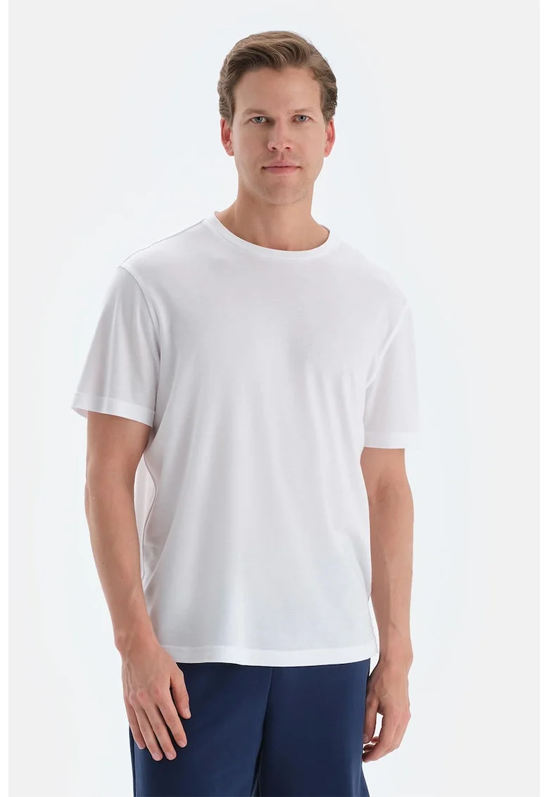 Tricou de casa din lyocell cu decolteu la baza gatului, Alb optic