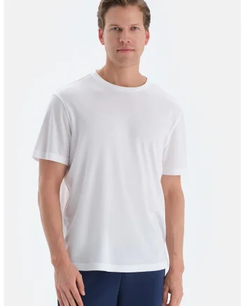 Tricou de casa din lyocell cu decolteu la baza gatului, Alb optic