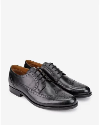 Pantofi barbati negri din piele naturala cu model