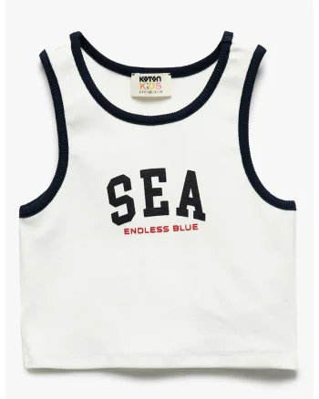 Top crop cu imprimeu text, Alb/Negru