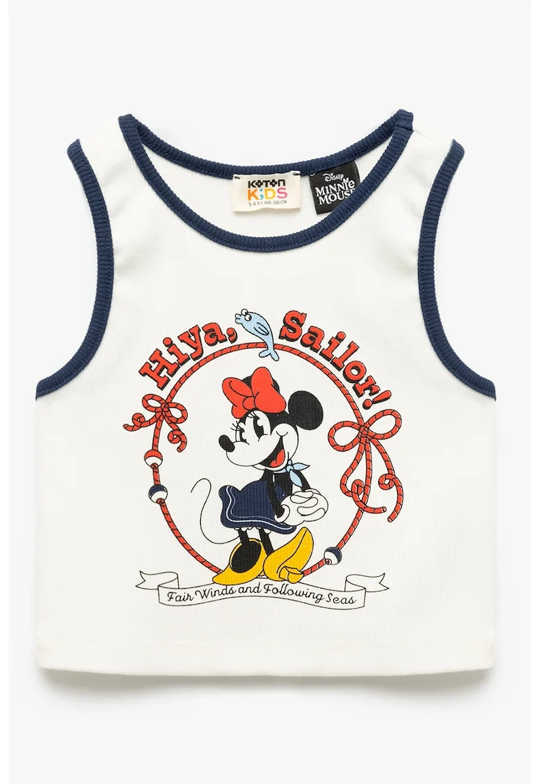 Top cu Minnie Mouse si aspect texturat, Rosu/Alb/Bleumarin