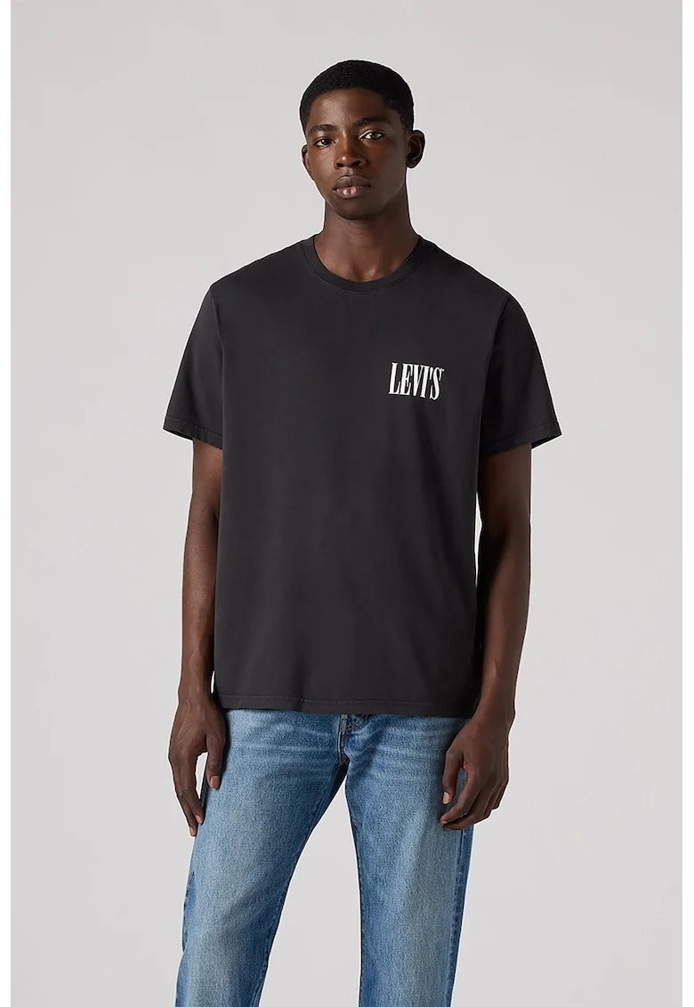 Tricou lejer de bumbac, Gri antracit melange/Alb optic