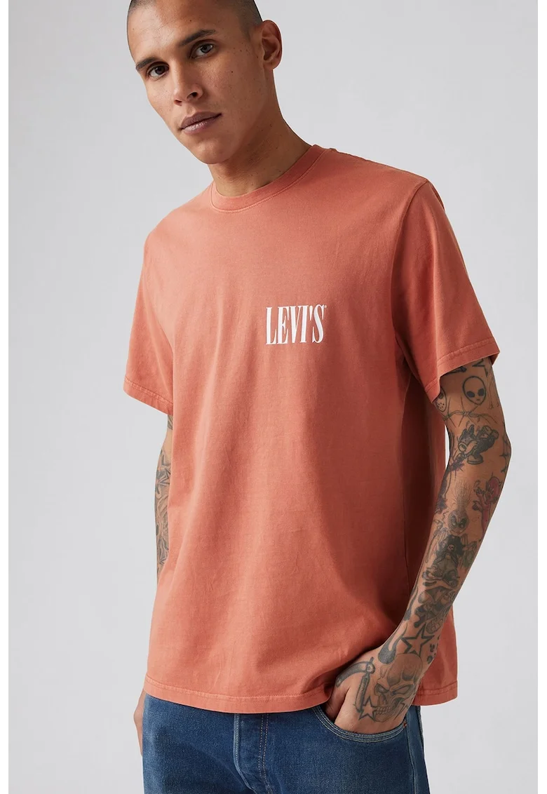 Tricou lejer de bumbac, Alb/Rosu stins