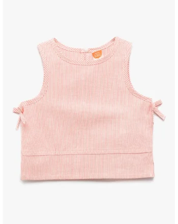Top crop cu dungi, Alb/Roz prafuit