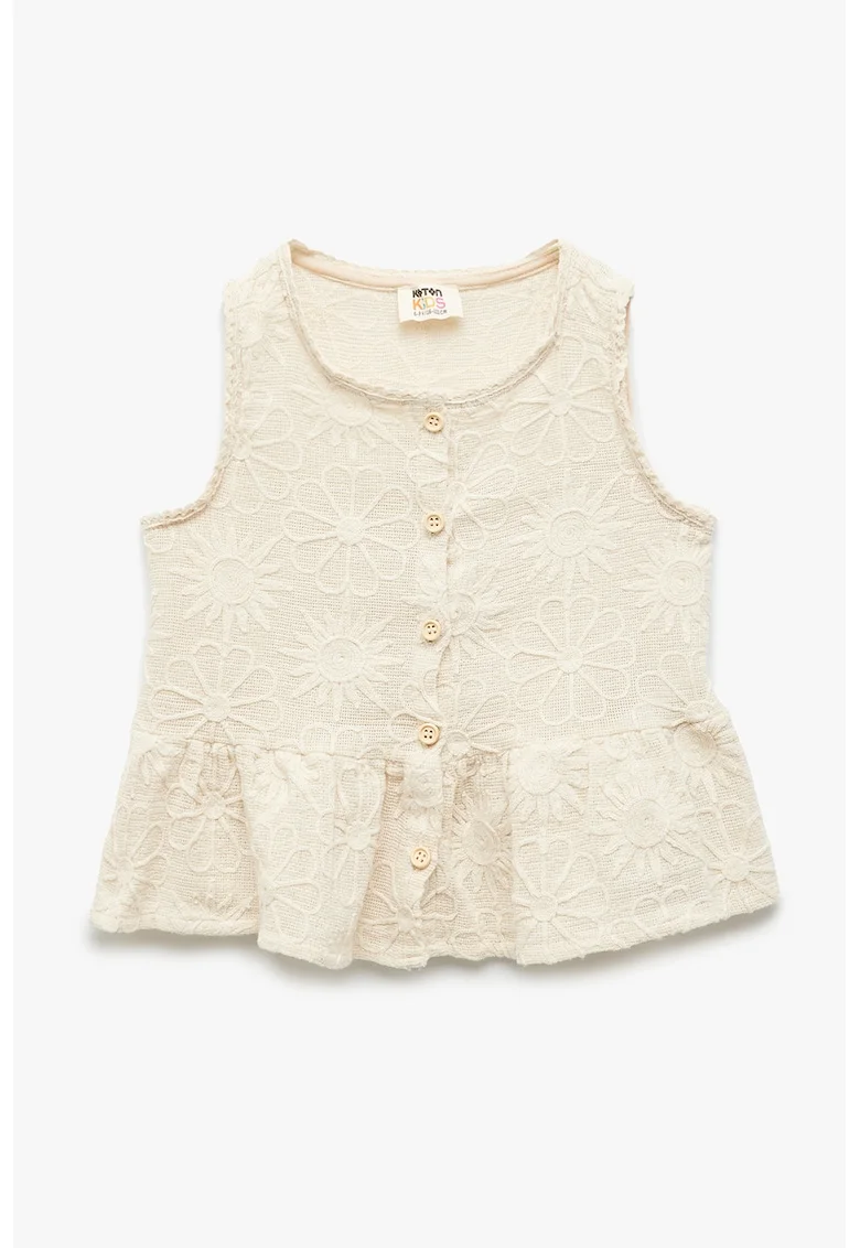 Bluza de bumbac cu decolteu rotund, Bej deschis