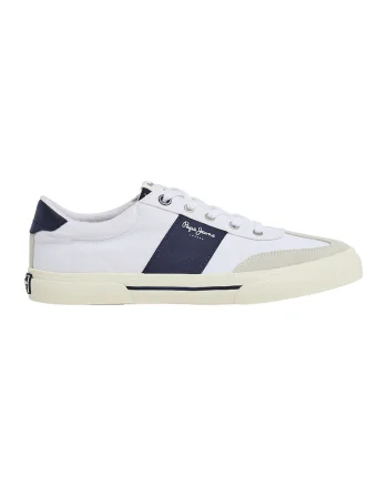 Pantofi sport cu insertii de piele intoarsa, Alb/Bleumarin