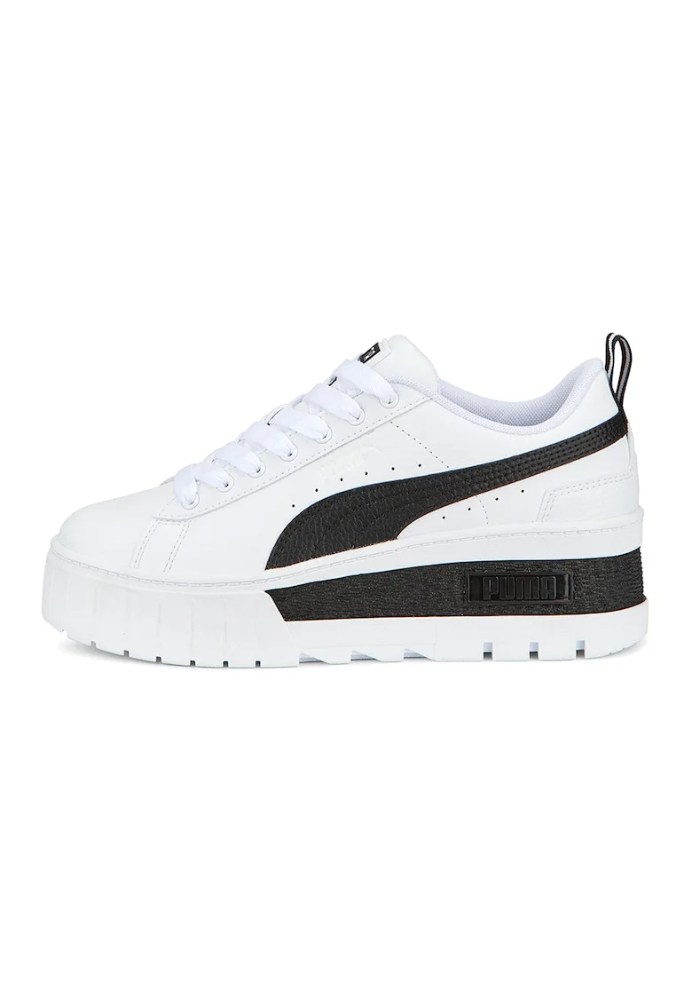 Pantofi sport de piele cu insertii de piele ecologica Mayze, Alb/Negru