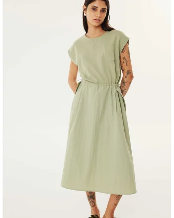 Rochie midi cu talie elastica, Verde pal