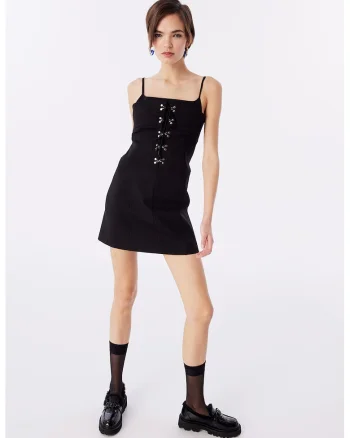 Rochie cambrata cu decolteu patrat, Negru