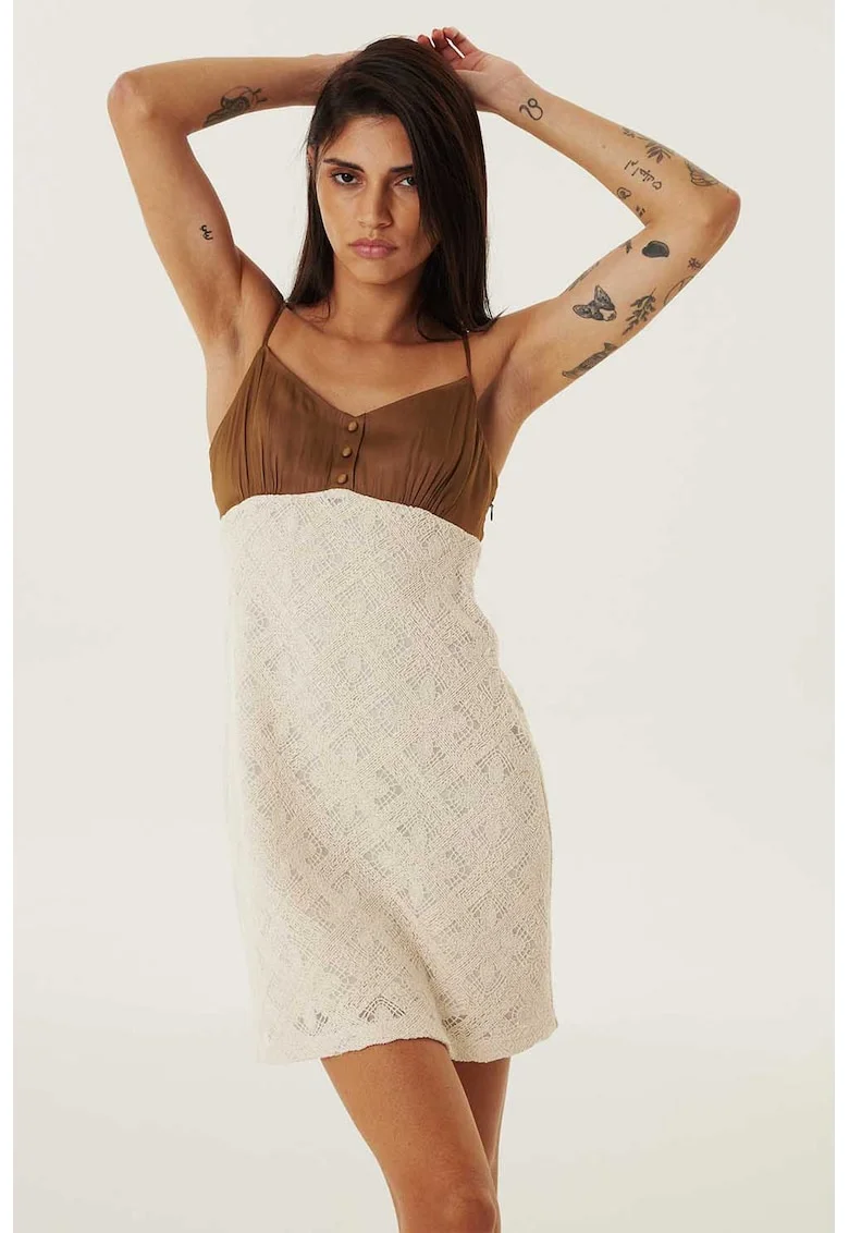 Rochie mini dreapta cu bretele subtiri, Maro/Maro nisip