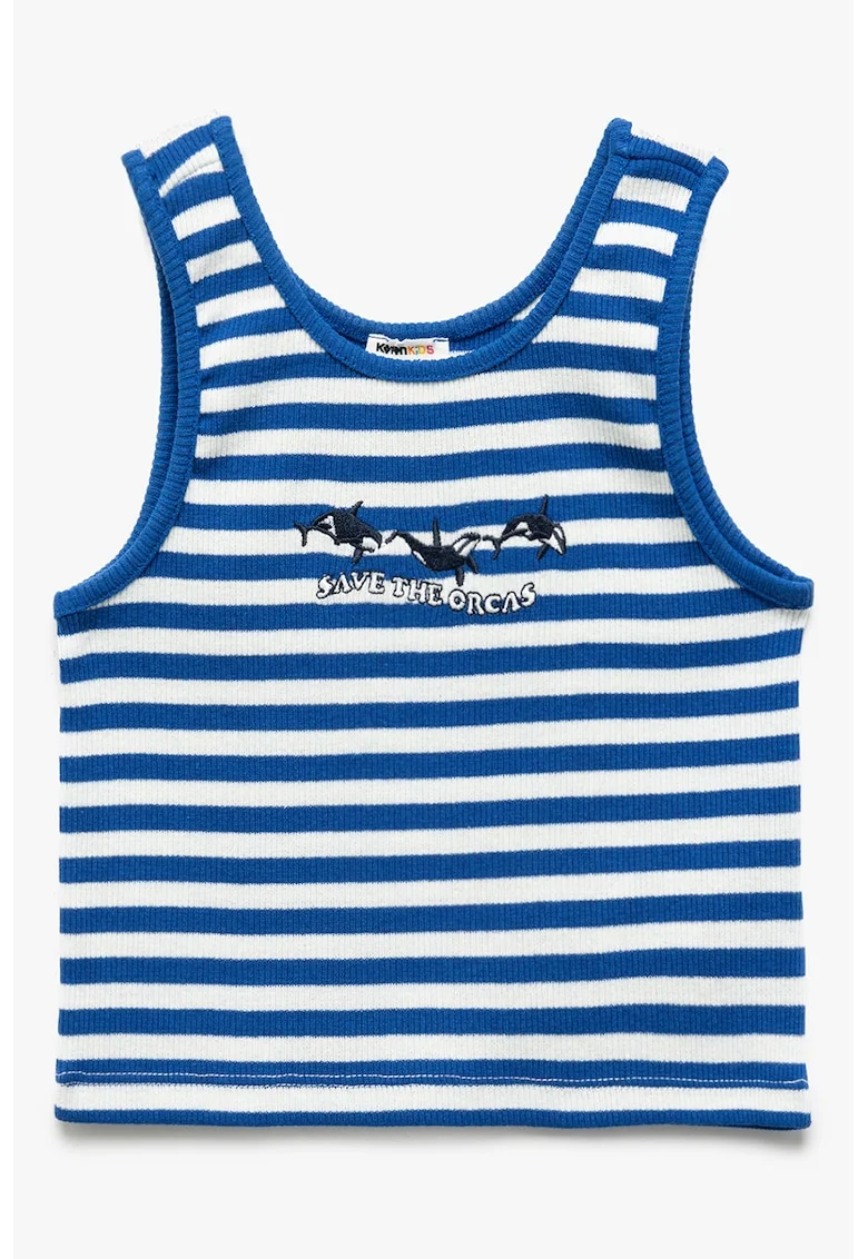 Top brodat cu model in dungi, Albastru royal/Alb optic
