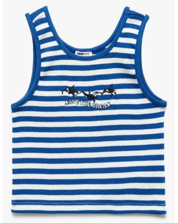 Top brodat cu model in dungi, Albastru royal/Alb optic