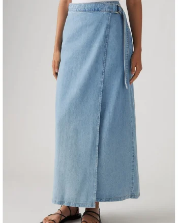 Fusta din denim cu croiala petrecuta, Albastru deschis