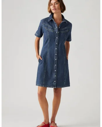 Rochie din denim cu nasturi Rinoa, Albastru melange